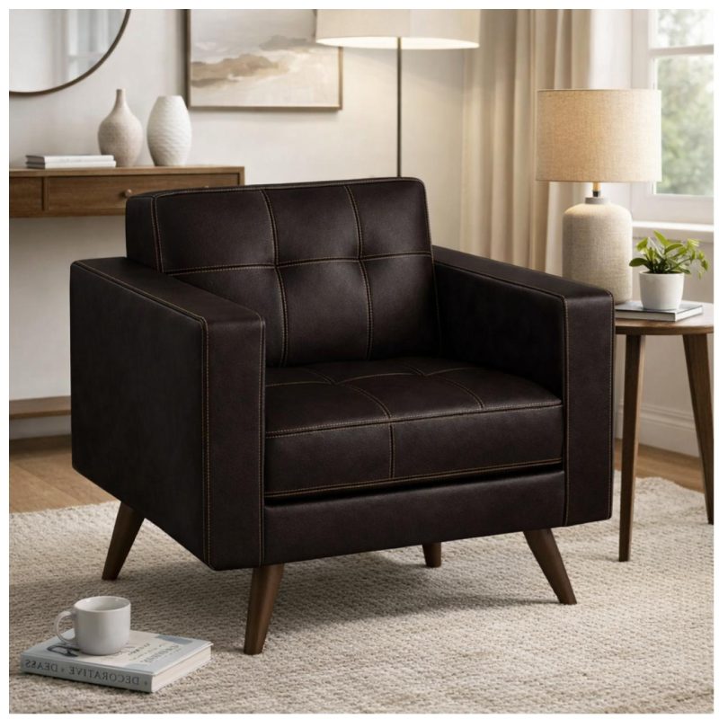 Sem categoria Poltrona Decorativa Roma – Design Retrô com Pés Palito - Corino Café - 62400