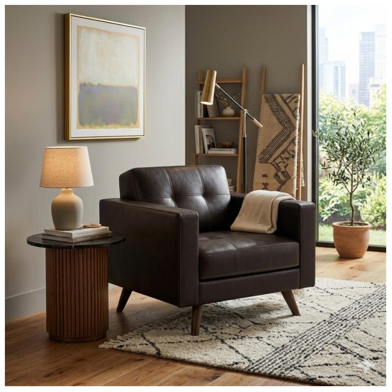 Sem categoria Poltrona Decorativa Roma – Design Retrô com Pés Palito - Corino Café - 62400