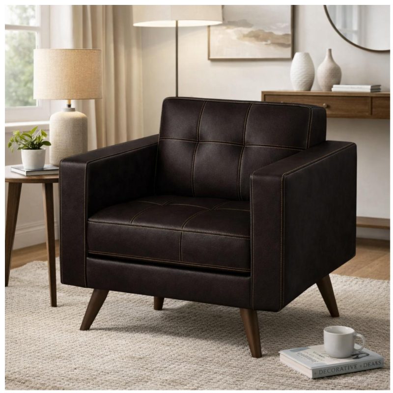 Sem categoria Poltrona Decorativa Roma – Design Retrô com Pés Palito - Corino Café - 62400