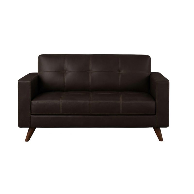 Sem categoria Sofá para Escritório 02 Lugares Slim Roma – Design Retrô com Pés Palito - Corino Café - 62401