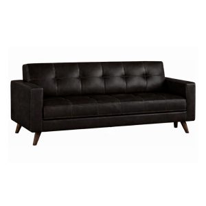 Sofá para Escritório 03 Lugares Slim Roma – Design Retrô com Pés Palito - Corino Café - 62402