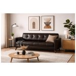 Sem categoria Sofá para Escritório 03 Lugares Slim Roma – Design Retrô com Pés Palito - Corino Café - 62402