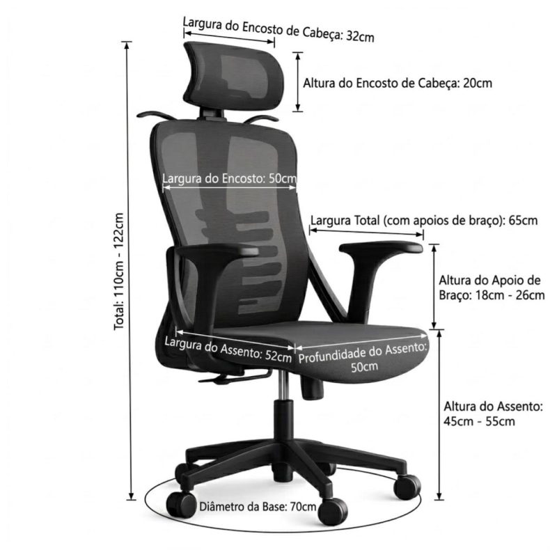 Sem categoria Cadeira Presidente Giratória com Apoio de Cabeça VANCOUVER - Linha Premium - 30030