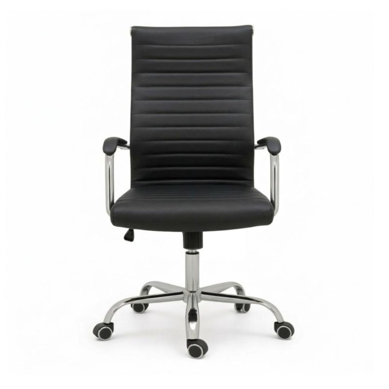 Cadeiras Escritório Cadeira de Escritório Presidente LONDON Giratória - Base Cromada - Corino Preto - 31089