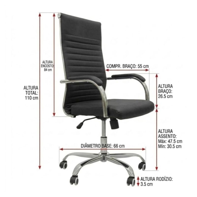 Cadeiras Escritório Cadeira de Escritório Presidente LONDON Giratória - Base Cromada - Corino Preto - 31089