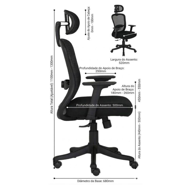 Cadeiras Escritório Cadeira Presidente Giratória com Apoio de Cabeça LORENA - Linha Premium - 30072