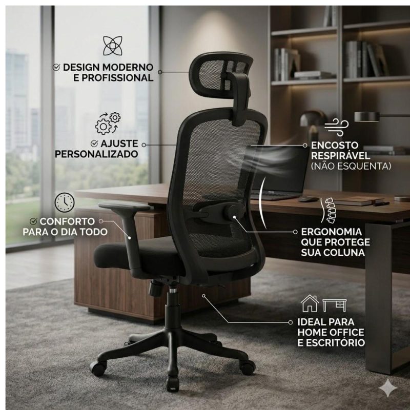 Cadeiras Escritório Cadeira Presidente Giratória com Apoio de Cabeça LORENA - Linha Premium - 30072