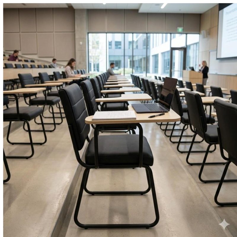 Poltrona Universitária TRIX Estofada com Prancheta Fixa - Corino Preto - 35121