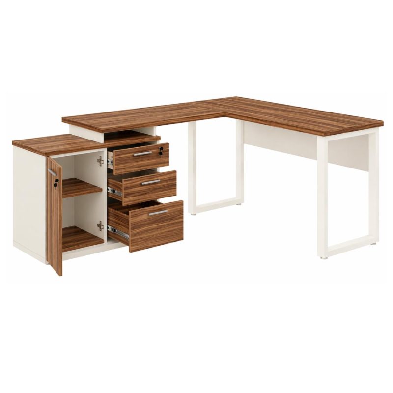 Mesa Escritório em “L” – 1,70×1,50m (Extensível) – com Armário Misto (03 Gav.) – Sevilha / Champanhe – 34604
