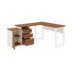 Móveis para Escritório Mesa Escritório em "L" - 1,50x1,50m (Extensível) - com Armário Misto (03 Gav.) - Sevilha / Champanhe - 34603