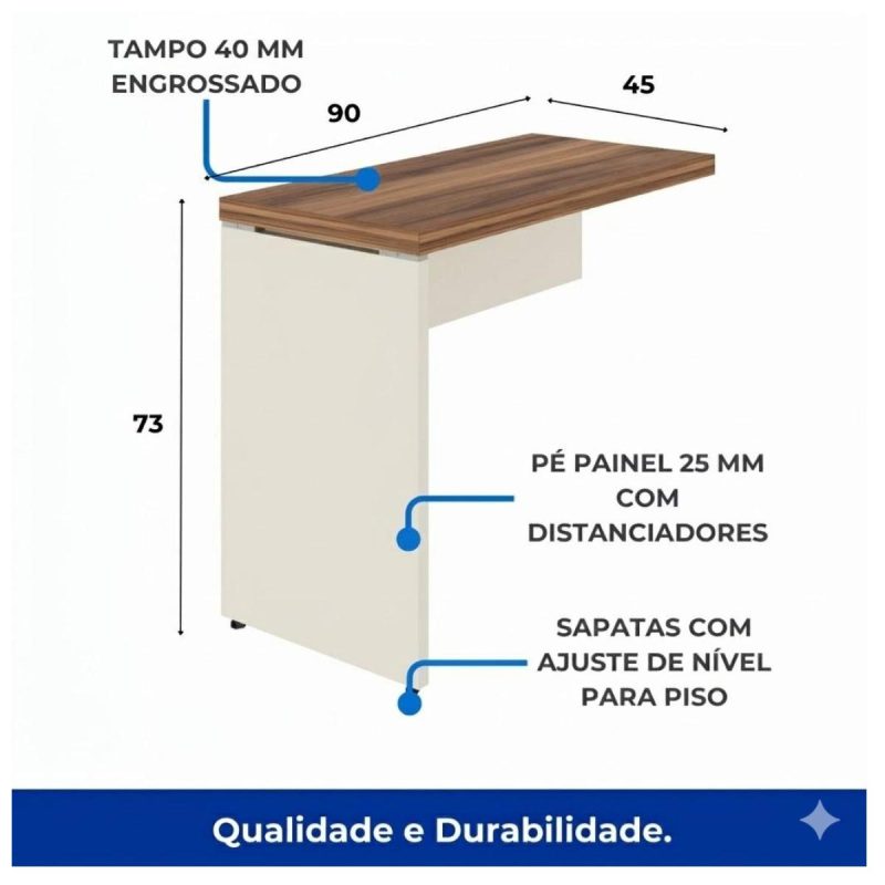 Móveis para Escritório Mesa AUXILIAR Simples - Pé Painel - 0,90X0,45m - Nogal Sevilha / Champanhe - 34308