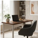Móveis para Escritório Mesa de Escritório Industrial Amadeirada Pé Quadro 1,70x0,70m - Nogal Sevilha / Champanhe - 34301