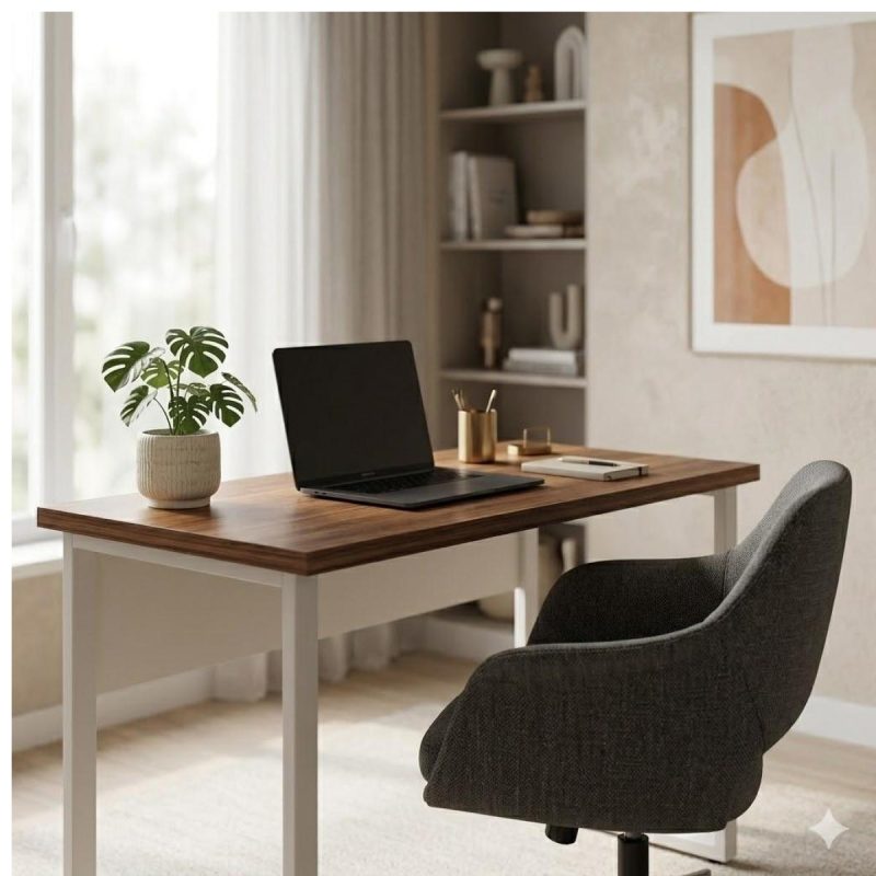 Móveis para Escritório Mesa de Escritório Industrial Amadeirada Pé Quadro 1,20x0,60m - Nogal Sevilha / Champanhe - 34303