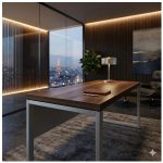 Móveis para Escritório Mesa de Escritório Industrial Amadeirada Pé Quadro 1,50x0,60m - Nogal Sevilha / Champanhe - 34302