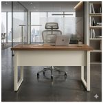 Móveis para Escritório Mesa de Escritório Industrial Amadeirada Pé Quadro 1,50x0,60m - Nogal Sevilha / Champanhe - 34302