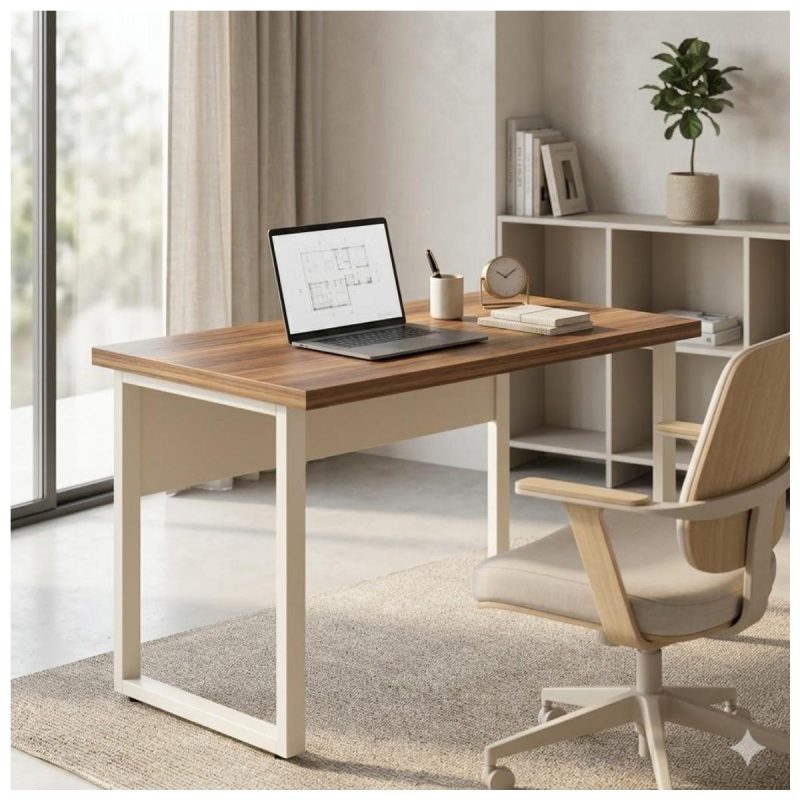 Móveis para Escritório Mesa de Escritório Industrial Amadeirada Pé Quadro 1,70x0,70m - Nogal Sevilha / Champanhe - 34301