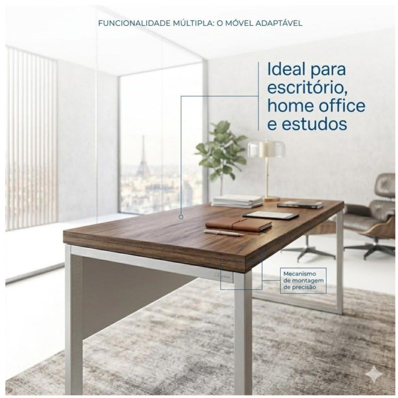 Móveis para Escritório Mesa de Escritório Industrial Amadeirada Pé Quadro 1,50x0,60m - Nogal Sevilha / Champanhe - 34302