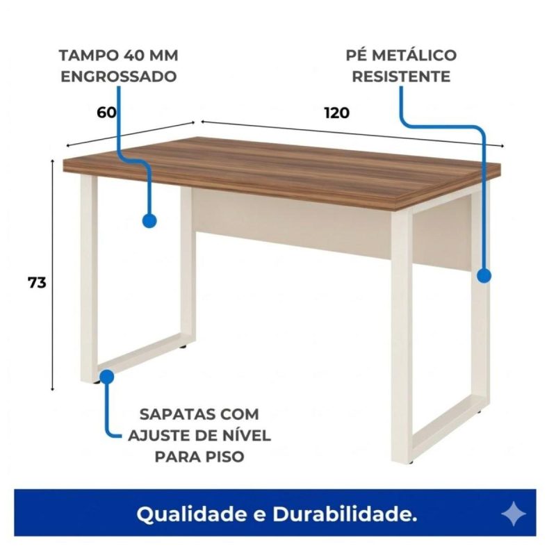 Móveis para Escritório Mesa de Escritório Industrial Amadeirada Pé Quadro 1,20x0,60m - Nogal Sevilha / Champanhe - 34303