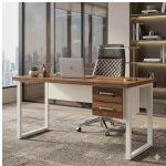 Móveis para Escritório Mesa de Escritório Industrial Amadeirada com Gavetas Pé Quadro 1,50x0,60m - Nogal Sevilha / Champanhe - 34321