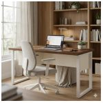 Móveis para Escritório Mesa de Escritório Industrial Amadeirada com Gavetas Pé Quadro 1,20x0,60m - Nogal Sevilha / Champanhe - 34320