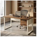 Móveis para Escritório Mesa Escritório PÉ QUADRO 1,70x0,70m -C/ 02 Gavetas - NOGAL SEVILHA / BRANCO - 34322