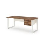 Móveis para Escritório Mesa de Escritório Industrial Amadeirada com Gavetas Pé Quadro 1,50x0,60m - Nogal Sevilha / Champanhe - 34321