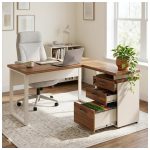 Móveis para Escritório Escrivaninha para Escritório e Home Office Amadeirada - 1,50x1,50m - Nogal Sevilha / Champanhe - 34339