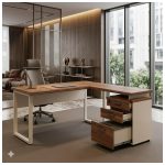 Móveis para Escritório Escrivaninha para Escritório e Home Office Amadeirada - 1,50x1,50m - Nogal Sevilha / Champanhe - 34339