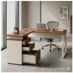 Móveis para Escritório Escrivaninha para Escritório e Home Office Amadeirada - 1,50x1,50m - Nogal Sevilha / Champanhe - 34339