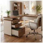 Móveis para Escritório Escrivaninha para Escritório e Home Office Amadeirada - 1,70x1,60m - Nogal Sevilha / Champanhe - 34340