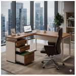 Móveis para Escritório Escrivaninha para Escritório e Home Office Amadeirada - 1,70x1,60m - Nogal Sevilha / Champanhe - 34340