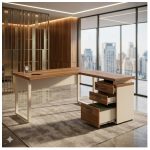 Móveis para Escritório Escrivaninha para Escritório e Home Office Amadeirada - 1,70x1,60m - Nogal Sevilha / Champanhe - 34340