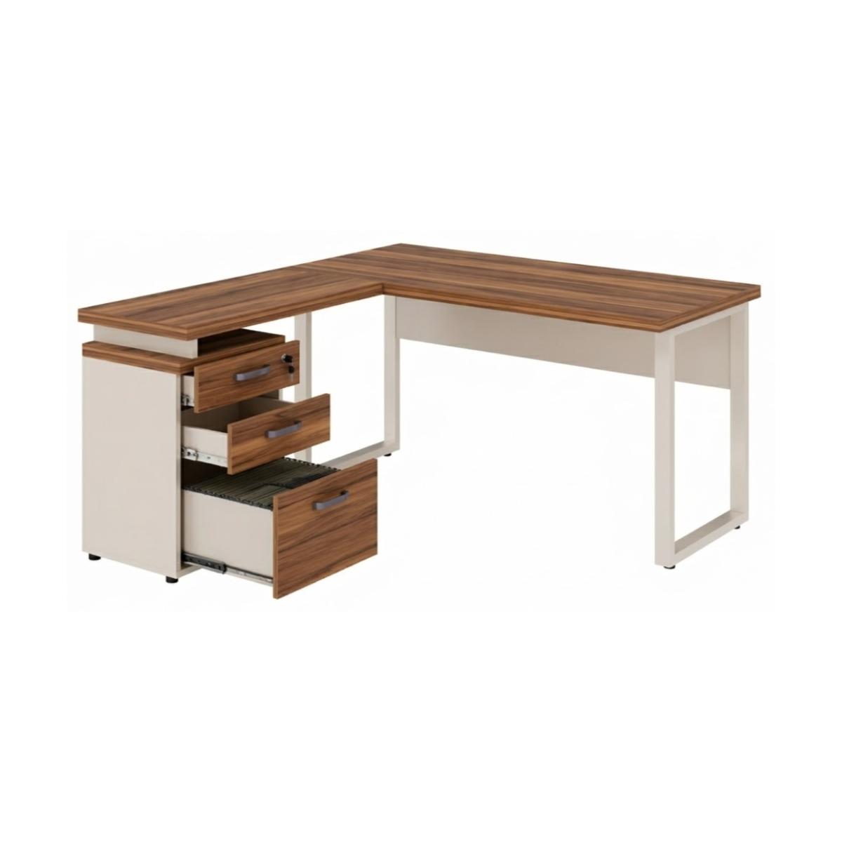 Escrivaninha para Escritório e Home Office Amadeirada – 1,50×1,50m – Nogal Sevilha / Champanhe – 34339