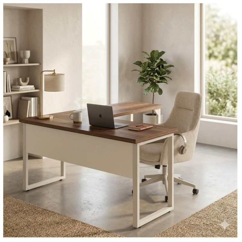 Móveis para Escritório Escrivaninha para Escritório e Home Office Amadeirada - 1,50x1,50m - Nogal Sevilha / Champanhe - 34329