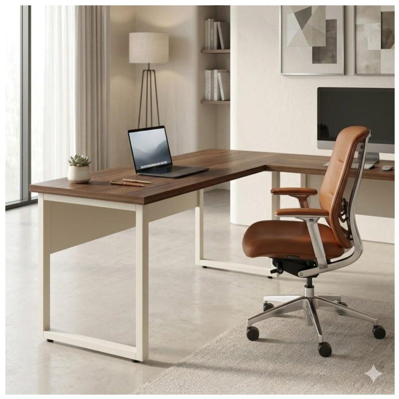 Móveis para Escritório Escrivaninha para Escritório e Home Office Amadeirada - 1,70x1,60m - Nogal Sevilha / Champanhe - 34331