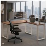 Móveis para Escritório Escrivaninha para Escritório e Home Office Amadeirada - 1,50x1,50m - Nogal Sevilha / Champanhe - 34329