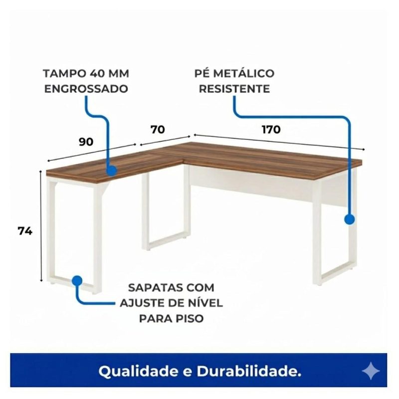 Móveis para Escritório Escrivaninha para Escritório e Home Office Amadeirada - 1,70x1,60m - Nogal Sevilha / Champanhe - 34331