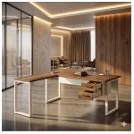 Móveis para Escritório Escrivaninha para Escritório e Home Office Amadeirada com Gavetas - 1,70x1,60m - Nogal Sevilha / Champanhe - 34332