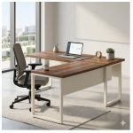 Móveis para Escritório Escrivaninha para Escritório e Home Office Amadeirada com Gavetas - 1,50x1,50m - Nogal Sevilha / Champanhe - 34330