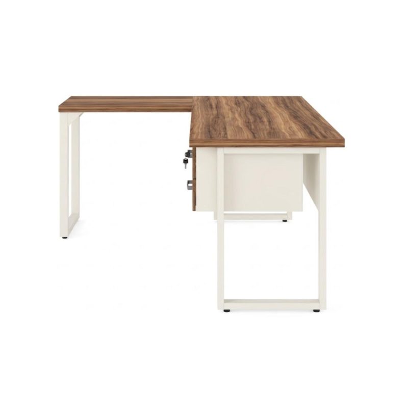 Móveis para Escritório Escrivaninha para Escritório e Home Office Amadeirada com Gavetas - 1,70x1,60m - Nogal Sevilha / Champanhe - 34332