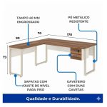 Móveis para Escritório Escrivaninha para Escritório e Home Office Amadeirada com Gavetas - 1,70x1,60m - Nogal Sevilha / Champanhe - 34332