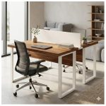 Móveis para Escritório Mesa de Escritório Dupla 40mm com Pé Metálico e Divisória Home Office com Divisória c/ ponto de tomada 1,20x1,35m - Cor Sevilha / Champanhe - 34424