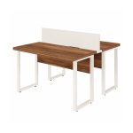Móveis para Escritório Mesa de Escritório Dupla 40mm com Pé Metálico e Divisória Home Office com Divisória c/ ponto de tomada 1,20x1,35m - Cor Sevilha / Champanhe - 34424