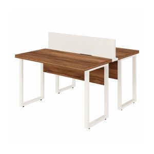 Mesa de Escritório Dupla 40mm com Pé Metálico e Divisória Home Office com Divisória c/ ponto de tomada 1,20x1,35m - Cor Sevilha / Champanhe - 34424