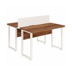 Móveis para Escritório Mesa de Escritório Dupla 40mm com Pé Metálico e Divisória Home Office com Divisória c/ ponto de tomada 1,20x1,35m - Cor Sevilha / Champanhe - 34424