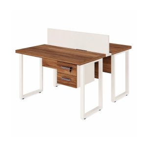 Mesa de Escritório Dupla 40mm com Pé Metálico e Gavetas Home Office c/ ponto de tomada 1,20x1,35m - Cor Sevilha / Champanhe -34423