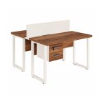 Móveis para Escritório Mesa de Escritório Dupla 40mm com Pé Metálico e Gavetas Home Office c/ ponto de tomada 1,20x1,35m - Cor Sevilha / Champanhe -34423