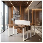 Móveis para Escritório Mesa de Escritório Dupla 40mm com Pé Metálico e Gavetas Home Office c/ ponto de tomada 1,20x1,35m - Cor Sevilha / Champanhe -34423