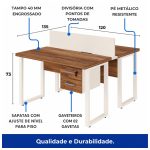 Móveis para Escritório Mesa de Escritório Dupla 40mm com Pé Metálico e Gavetas Home Office c/ ponto de tomada 1,20x1,35m - Cor Sevilha / Champanhe -34423