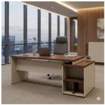 Móveis para Escritório Mesa para Escritório com Gaveteiro 3 Gavetas – Escrivaninha Home Office Amadeirada - Sevilha / Champainhe - 34405